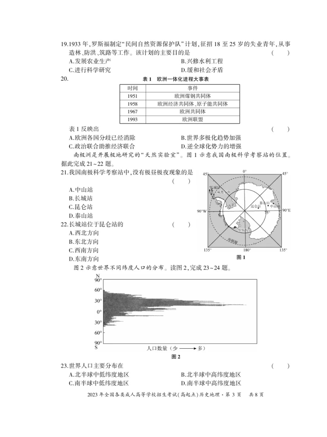 2023年重庆成人高考《历史地理》（高升本）真题+答案